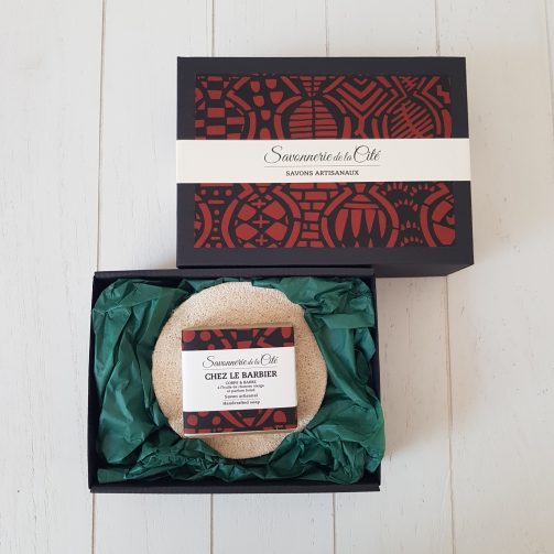 Coffret Chez le Barbier/Porte Savon - à l'huile de chanvre vierge et parfum boisé végétal